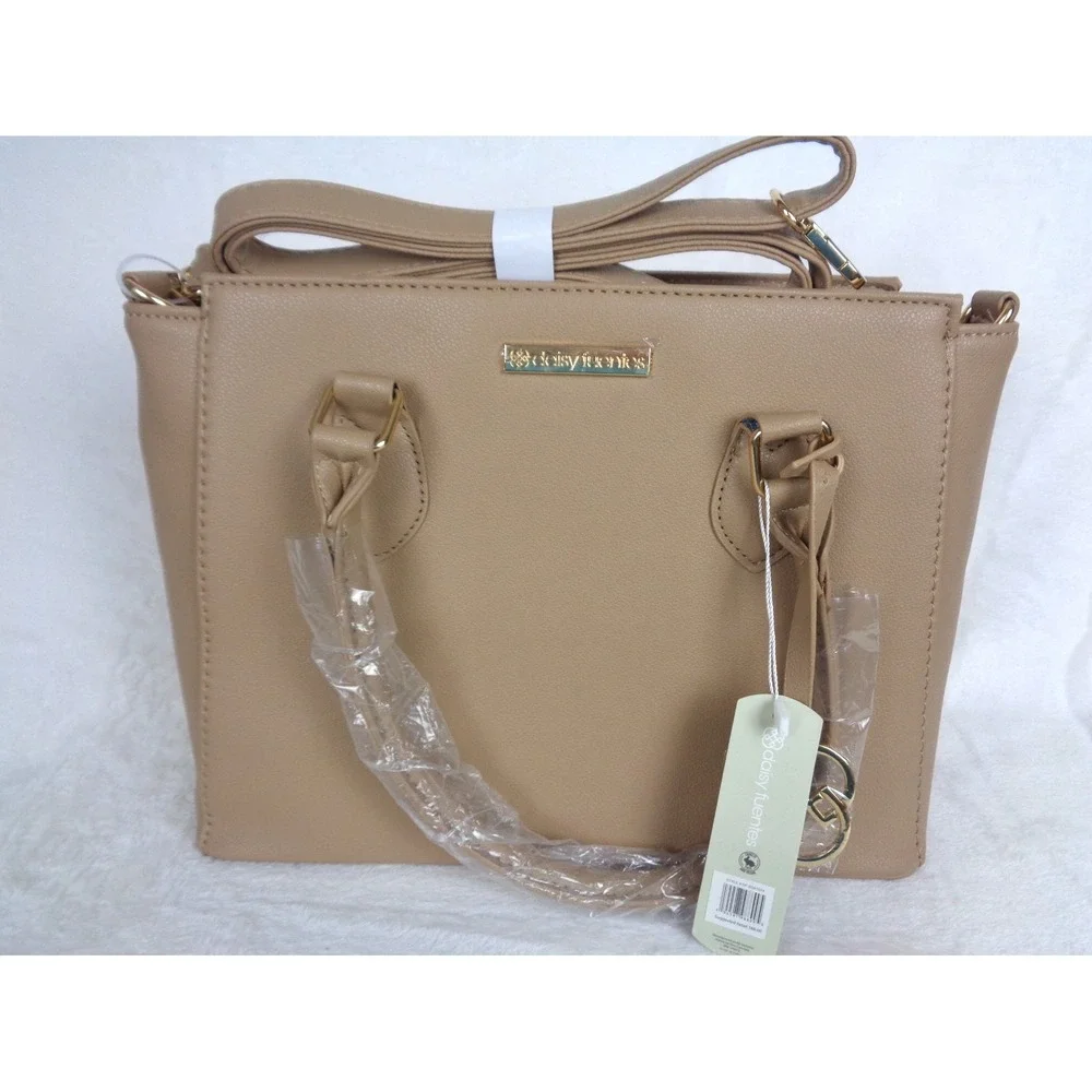 Daisy Fuentes Satchel Crossbody‎ Bag Tan Faux Leather Gold Hardware